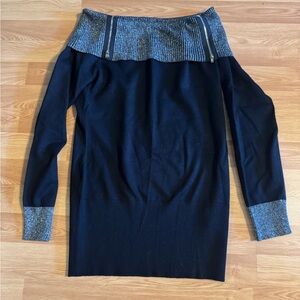 VENUS Blue and Gray Off-the-Shoulder Sweater